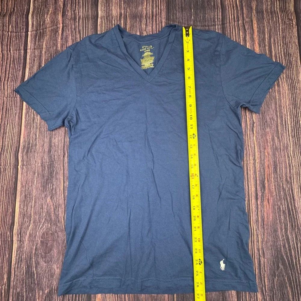 Polo Ralph Lauren T-Shirt Med Blue Cotton Preppy V-Neck Classic Fit Short Sleeve